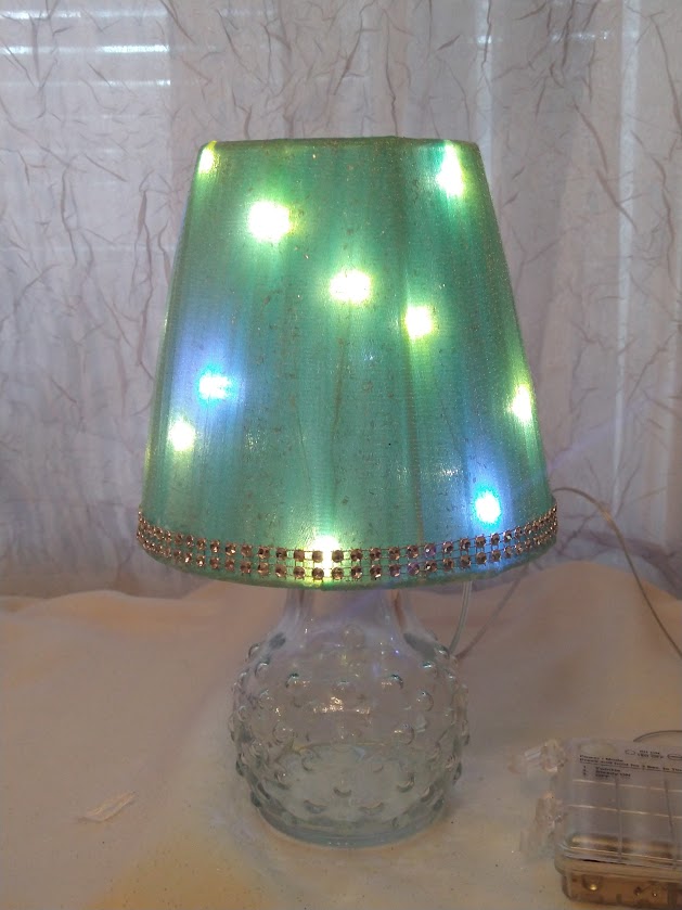 Aqua and Silver Sparkle Tulle w Rhinestone Trim Lampshade   Clip On   5"H