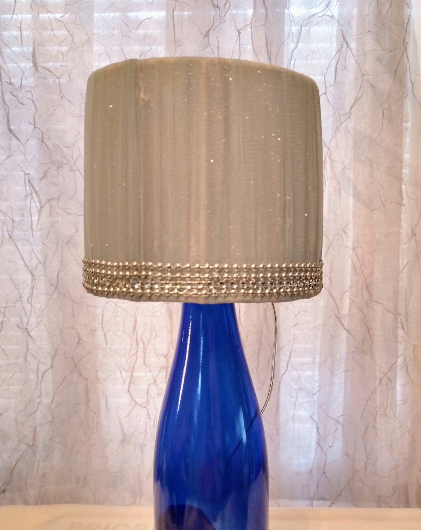 Blue/Grey Shimmer Tulle with Mixed Silver and Rhinestone Trim Lampshade ~ 5" Clip On