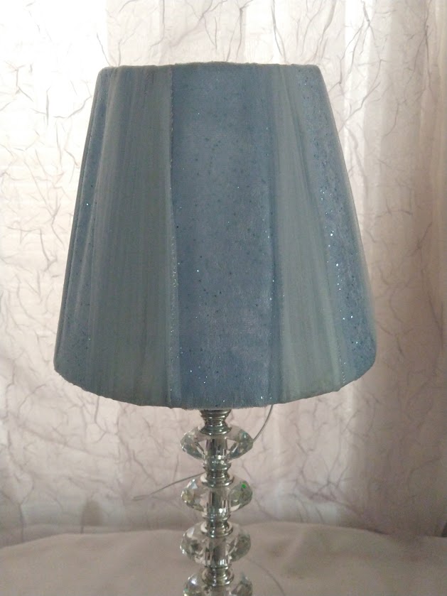 Soft Blue Sparkle Ribbon with Blue Tulle Lampshade  7"H Uno Fitter