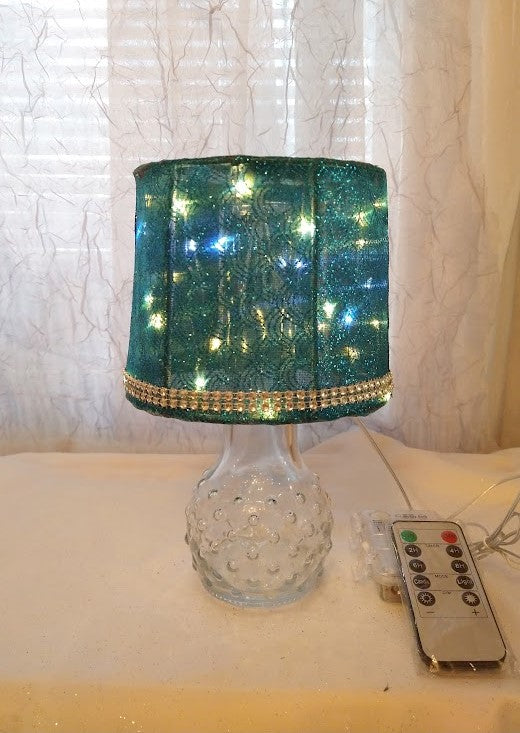 Deep Blue Design Shimmer Lampshade with Rhinestone Trim  5"H  Clip On