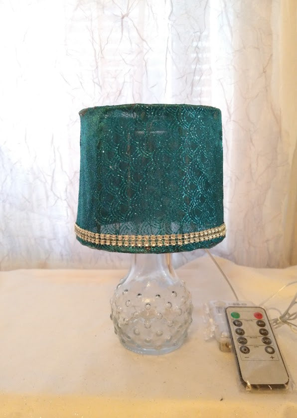 Deep Blue Design Shimmer Lampshade with Rhinestone Trim  5"H  Clip On