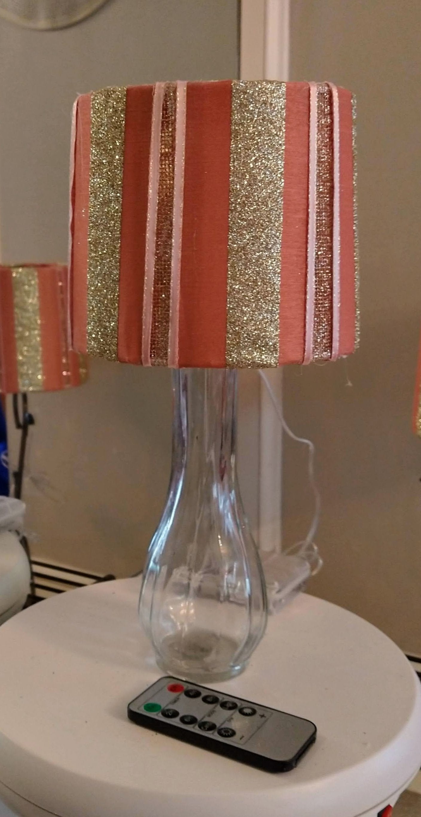 Pink with Gold Mesh Glitter Lampshade 5"H