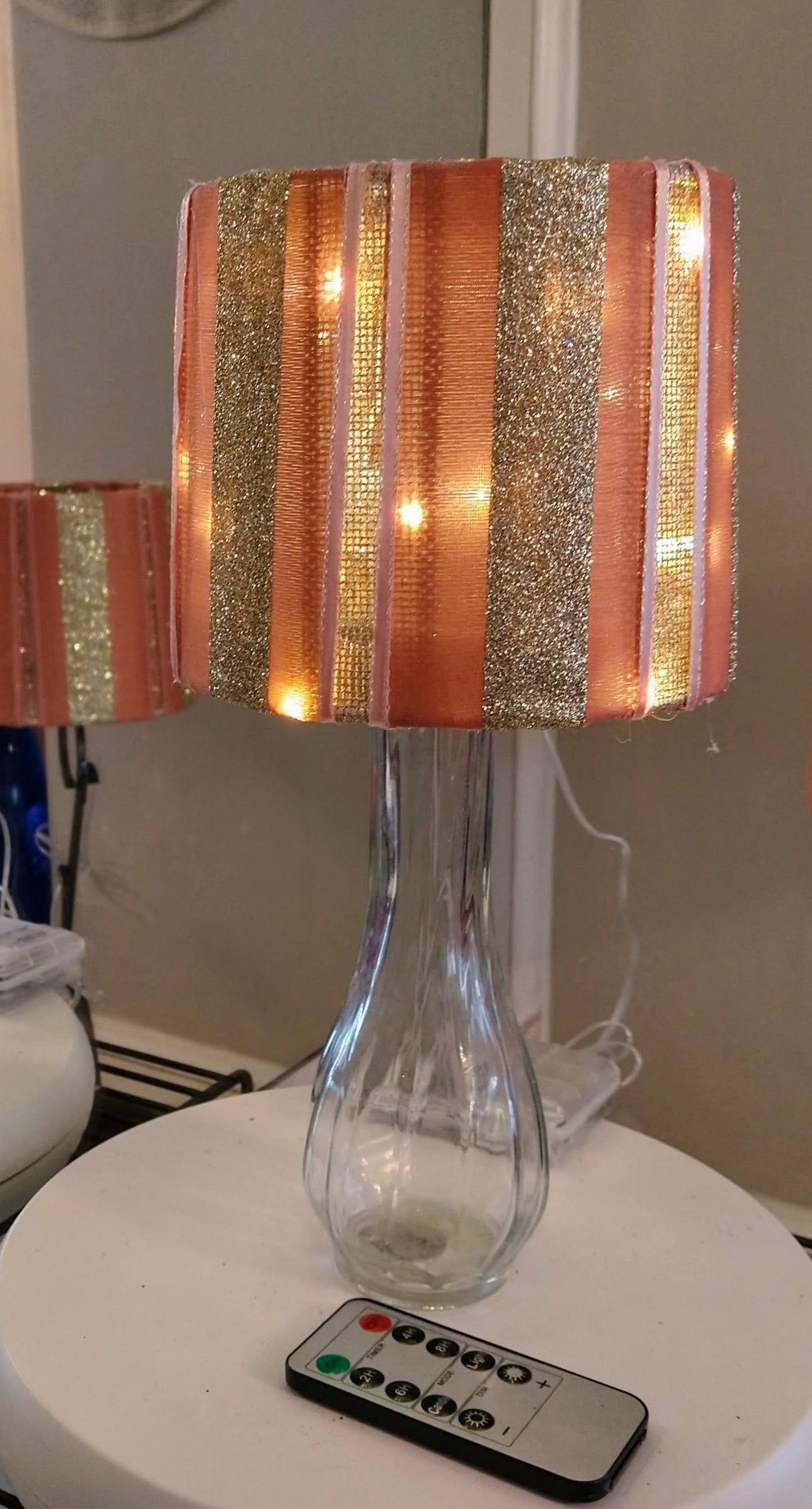 Pink with Gold Mesh Glitter Lampshade 5"H