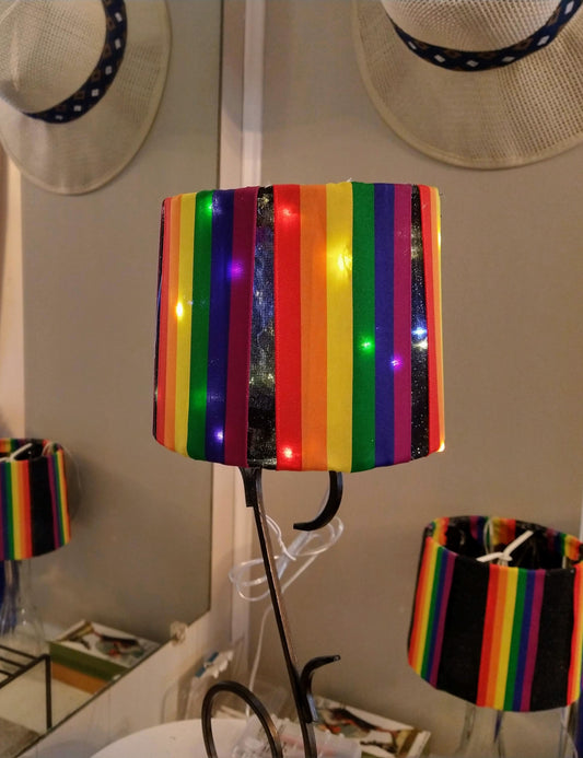 Wide Rainbow Striped Lampshade with Sheer Black Inserts 5" Clip On