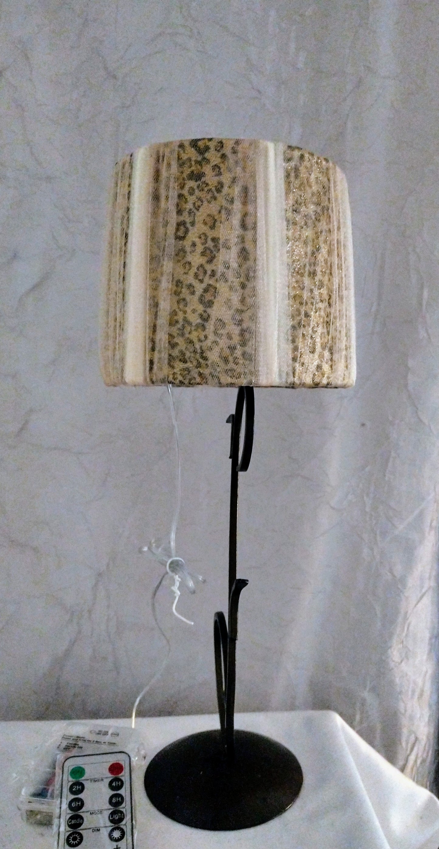 Leopard Print with Veil of Sheer Ivory Tulle Lampshade  5"H Clip On