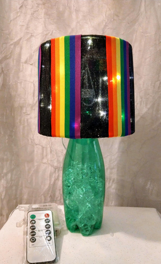 Rainbow Striped Lampshade  with Sheer Black Inserts 5"H Clip On