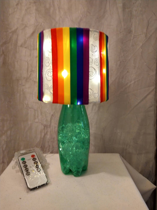 Rainbow Striped with White Heart Inserts Lampshade 5"H  Clip On