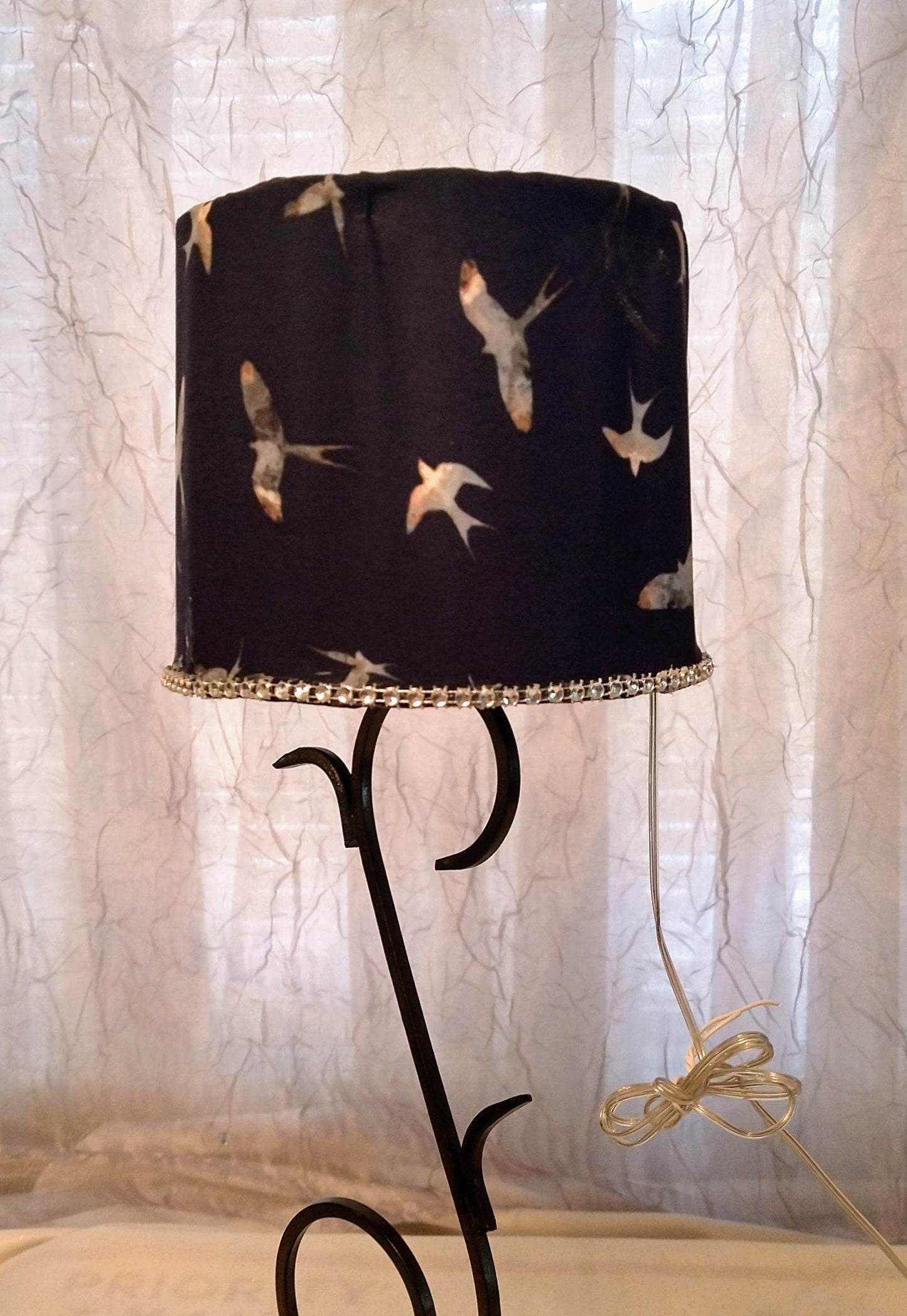 Birds Soaring ~ Navy and Rhinestone Trim Lampshade 5" Clip On