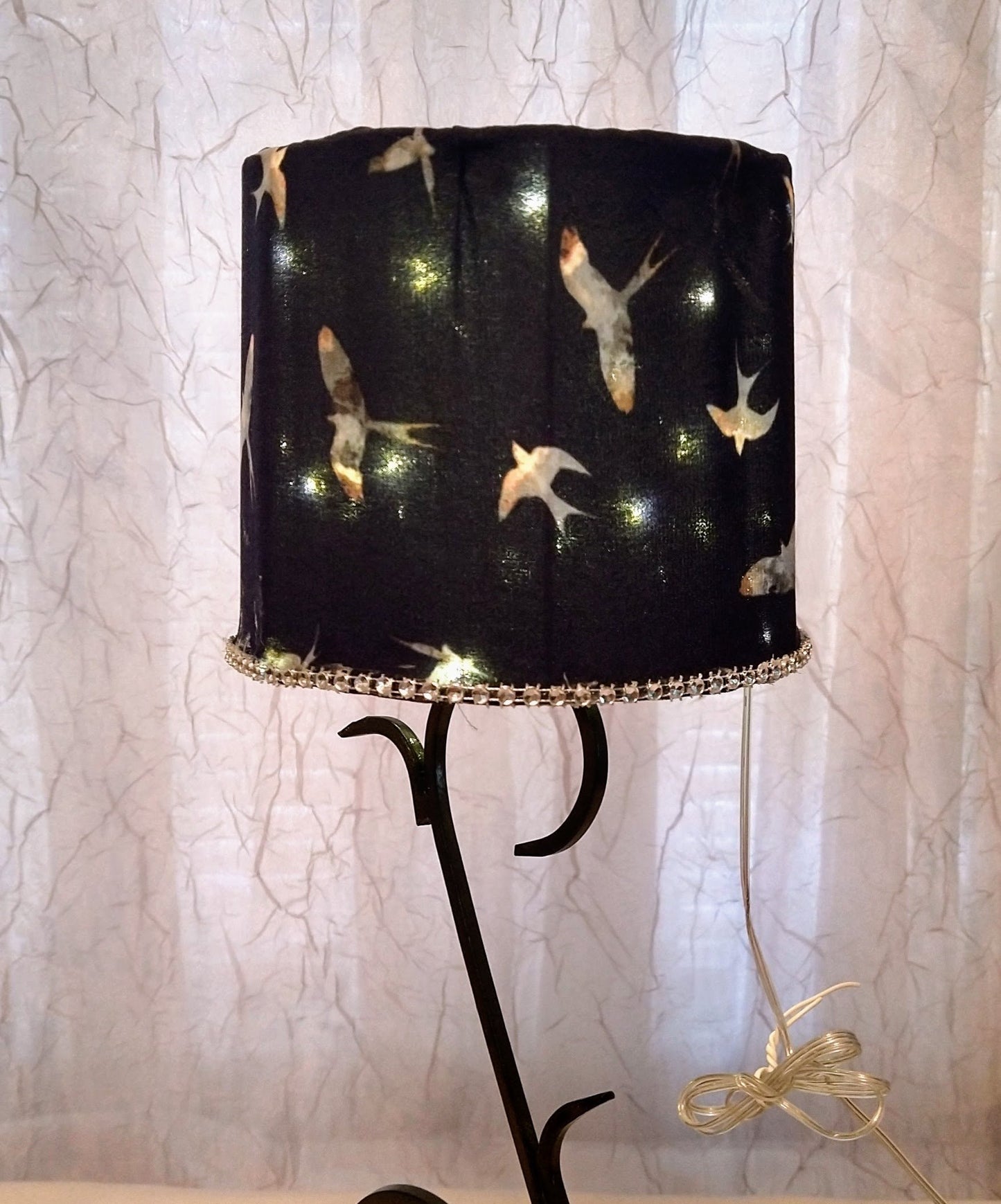 Birds Soaring ~ Navy and Rhinestone Trim Lampshade 5" Clip On