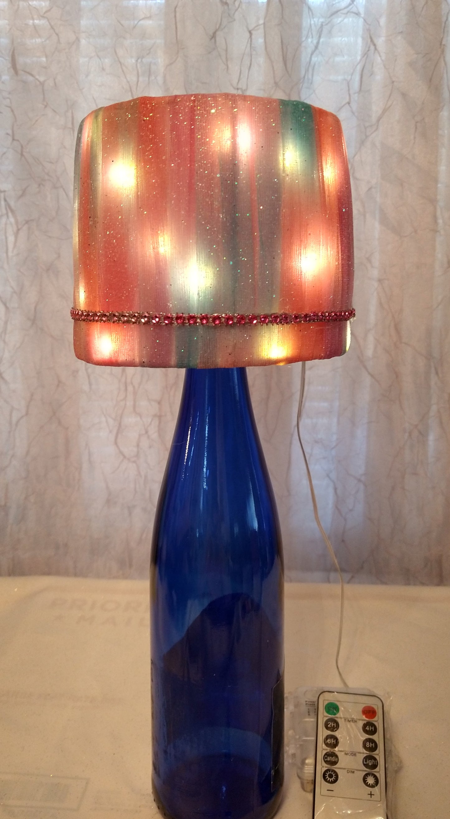 Pink and Blue Sparkle Pastel Lampshade with Pink Rhinestone Trim  5" Clip On