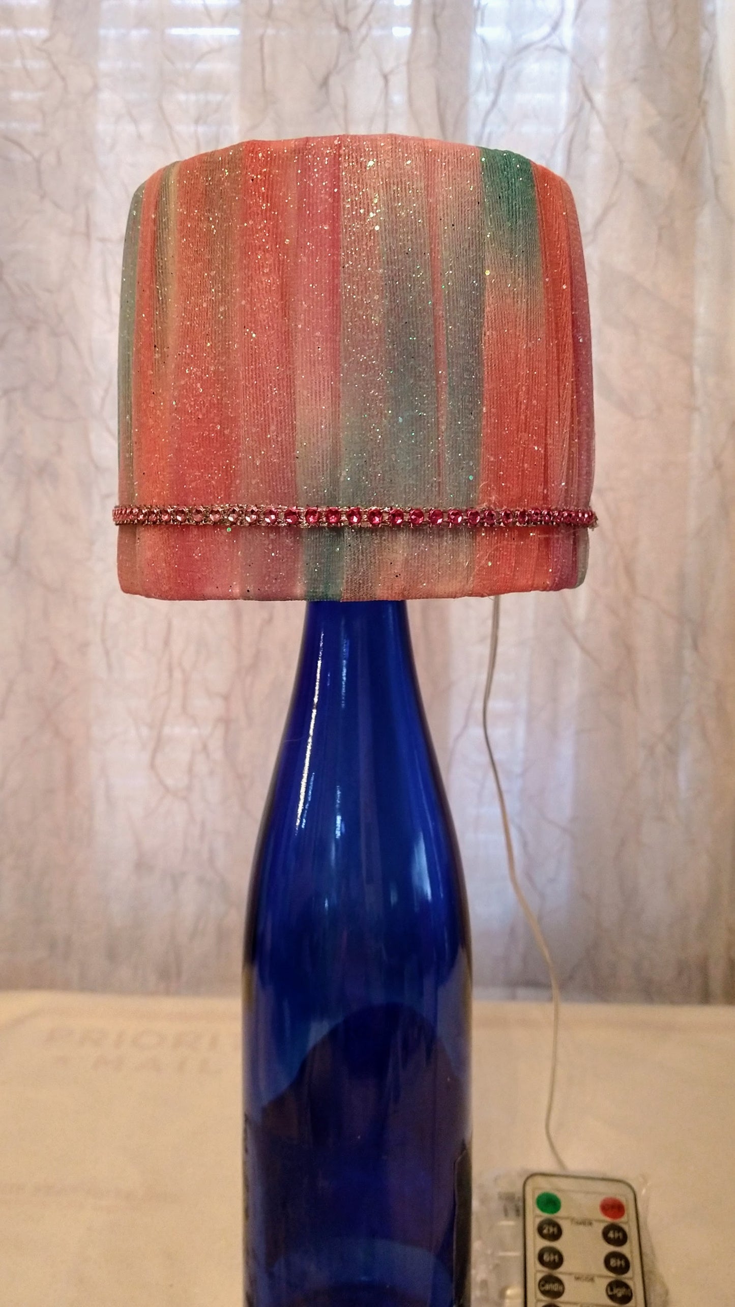 Pink and Blue Sparkle Pastel Lampshade with Pink Rhinestone Trim  5" Clip On