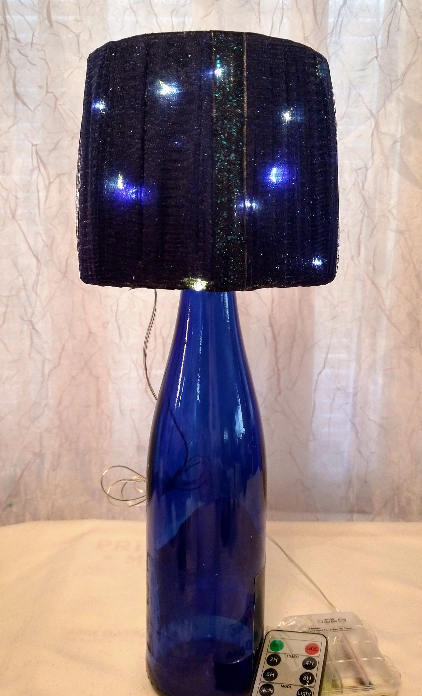 Navy Tulle with Navy Sparkle Trim Lampshade 5"H Clip On