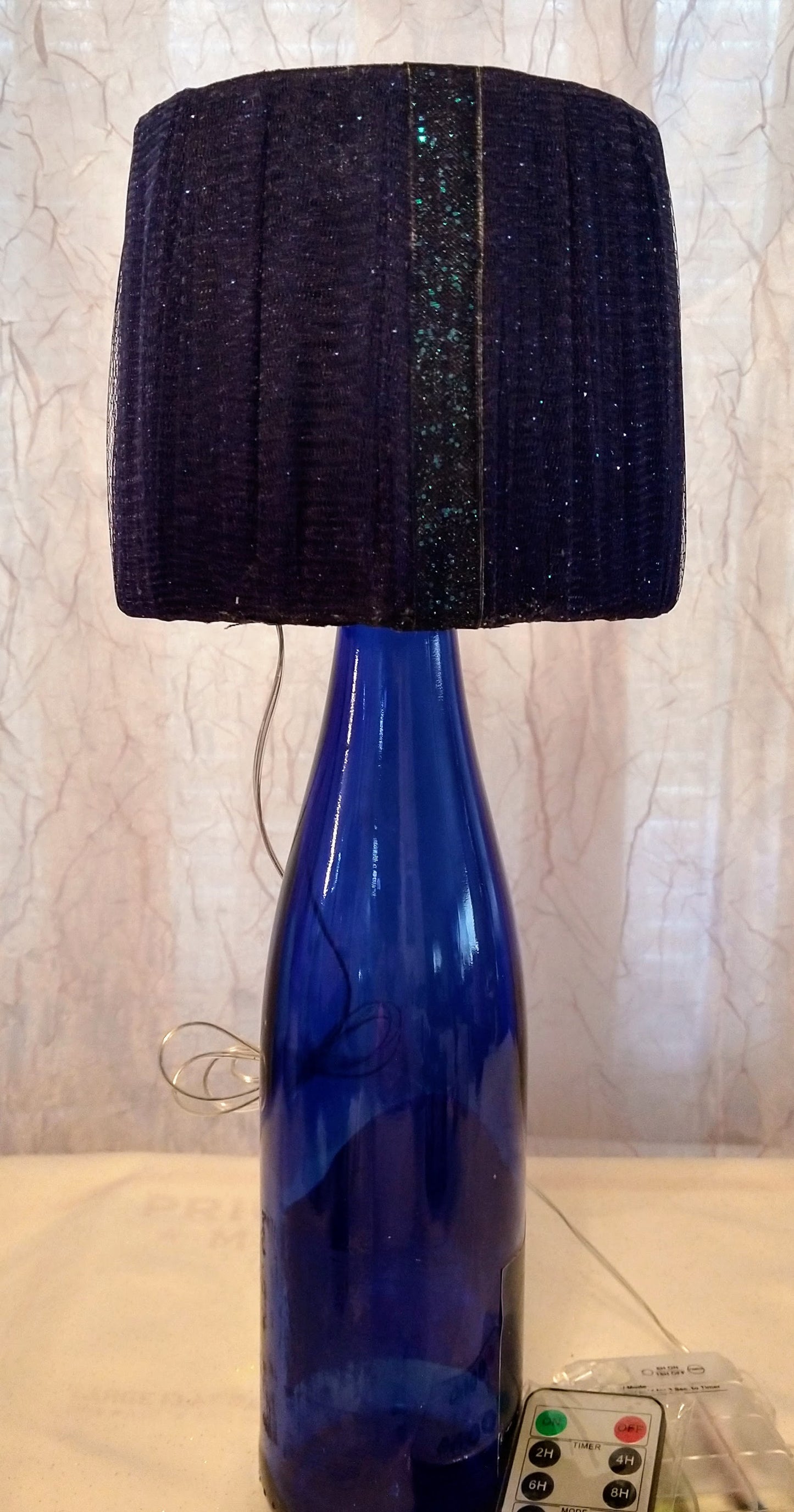 Navy Tulle with Navy Sparkle Trim Lampshade 5"H Clip On