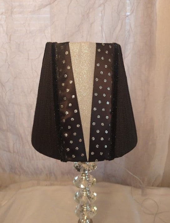 Black and Silver Dotted TuxedoStyle  Lampshade  7" H Uno Fitter