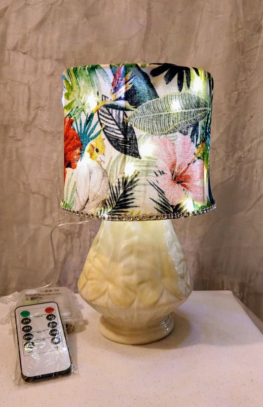 Tropical Jungle Print With Rhinestone Trim Lampshade 5" Clip On