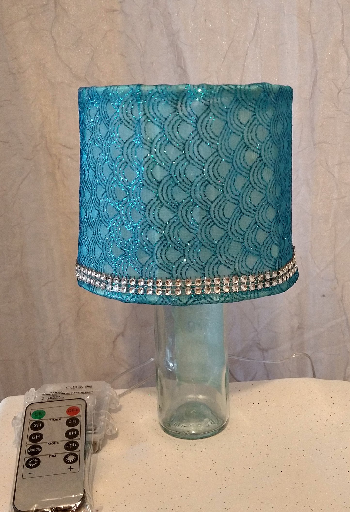 Blue Shimmer Lampshade w/ Rhinestone Trim  5"H Clip On