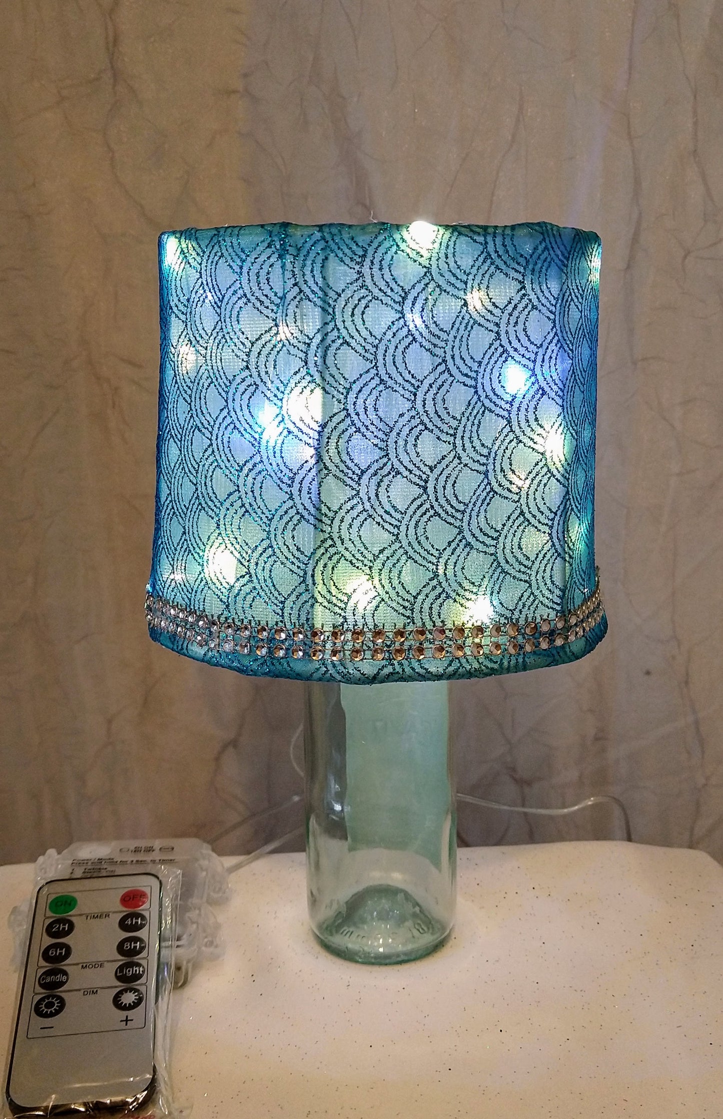 Blue Shimmer Lampshade w/ Rhinestone Trim  5"H Clip On