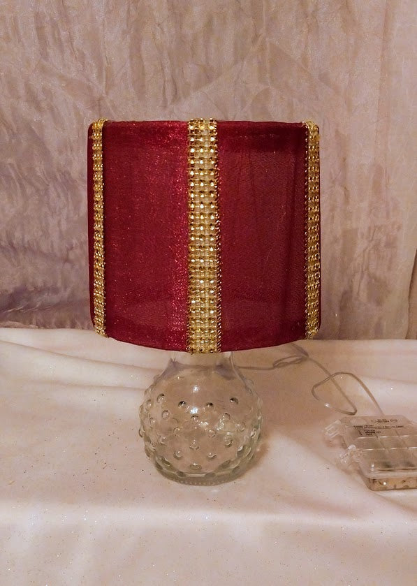 Maroon Ribbon with Gold Rhinestone Accents Lampshade   5"H  Clip On'