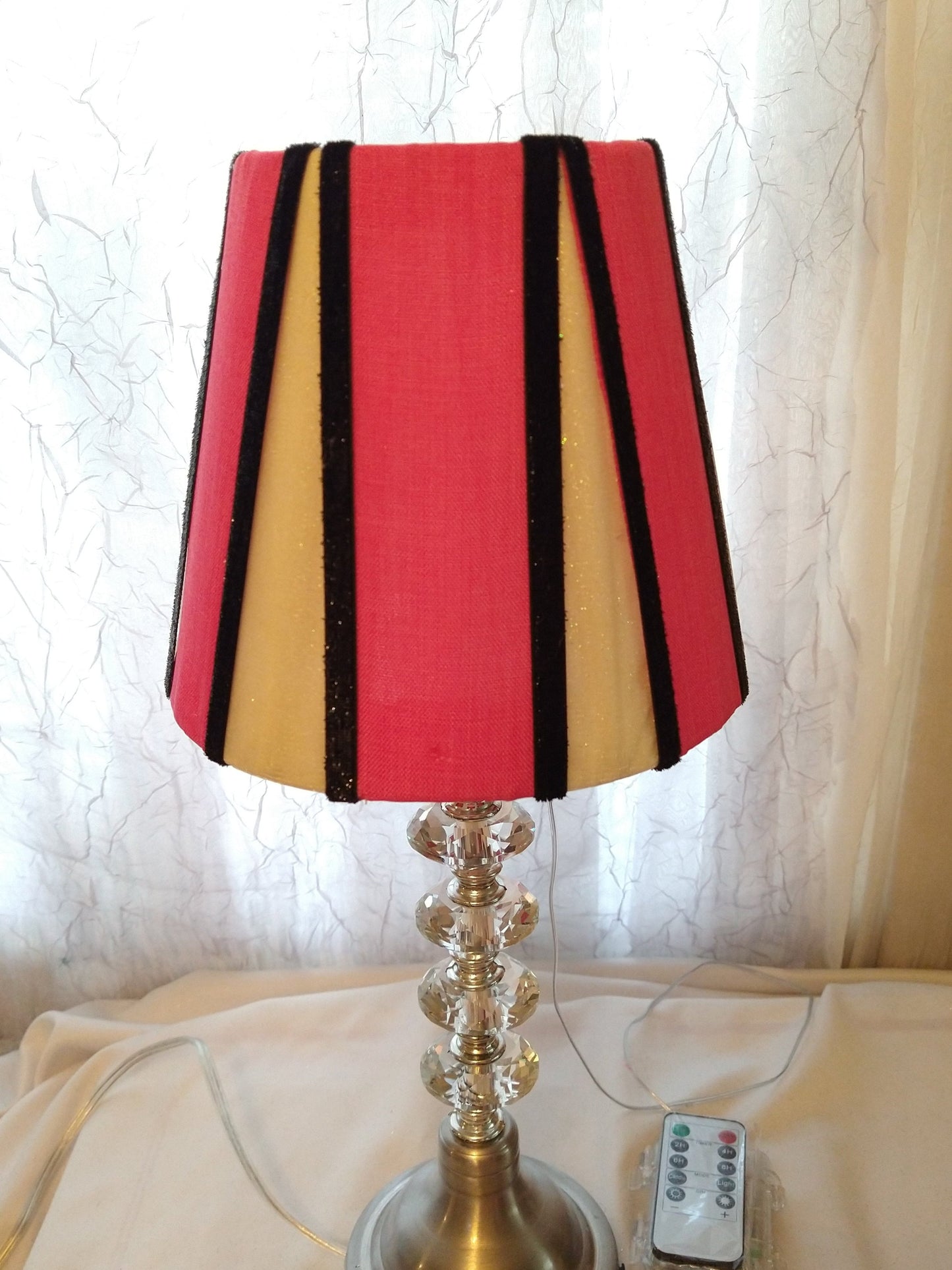 Pink and Ivory with Black Velvet Accent Trim Lampshade     Uno Fitter  7"H