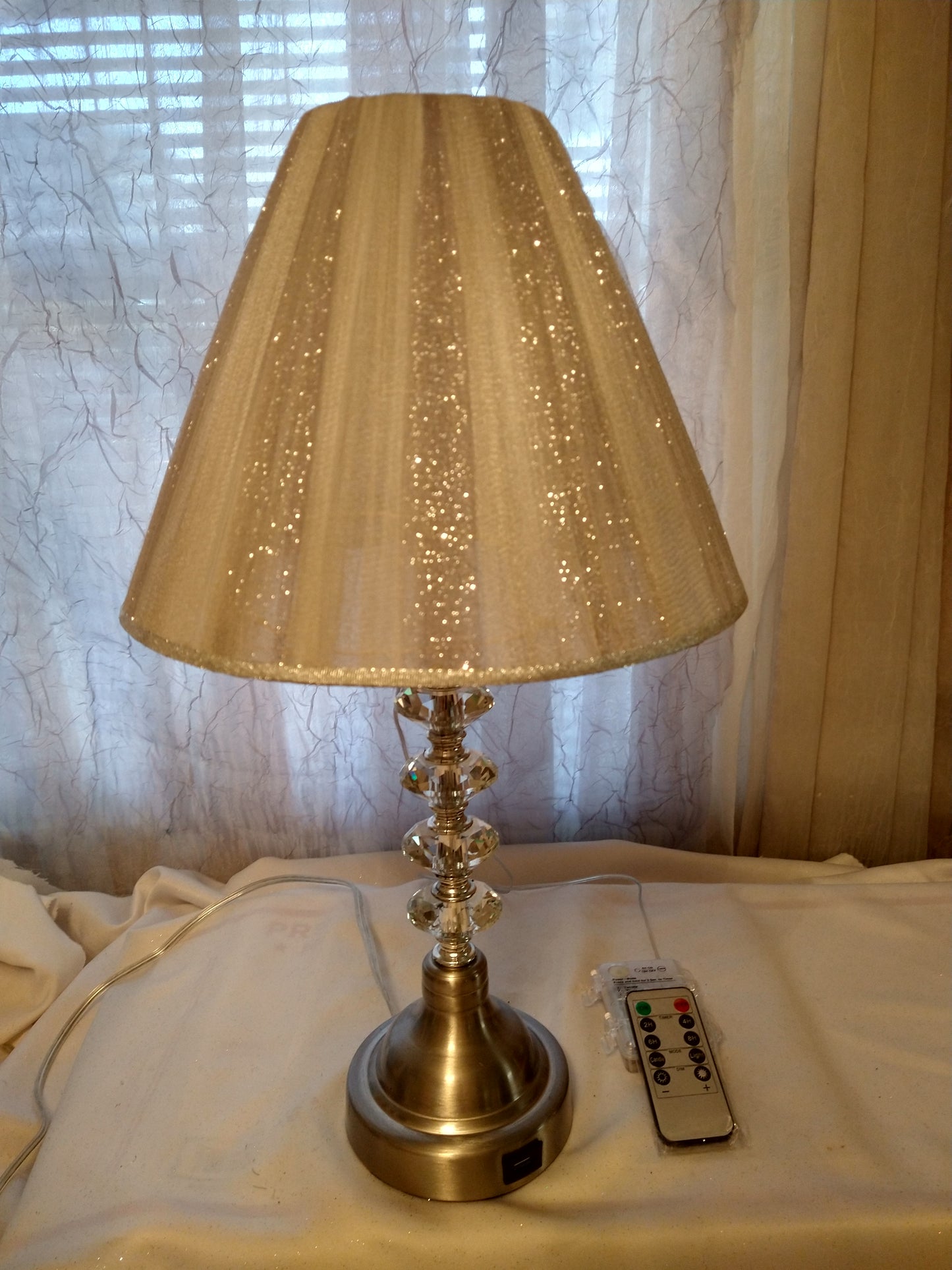 Silver Tulle with Sparkly Stripes Lampshade  Uno Fitter  8"H