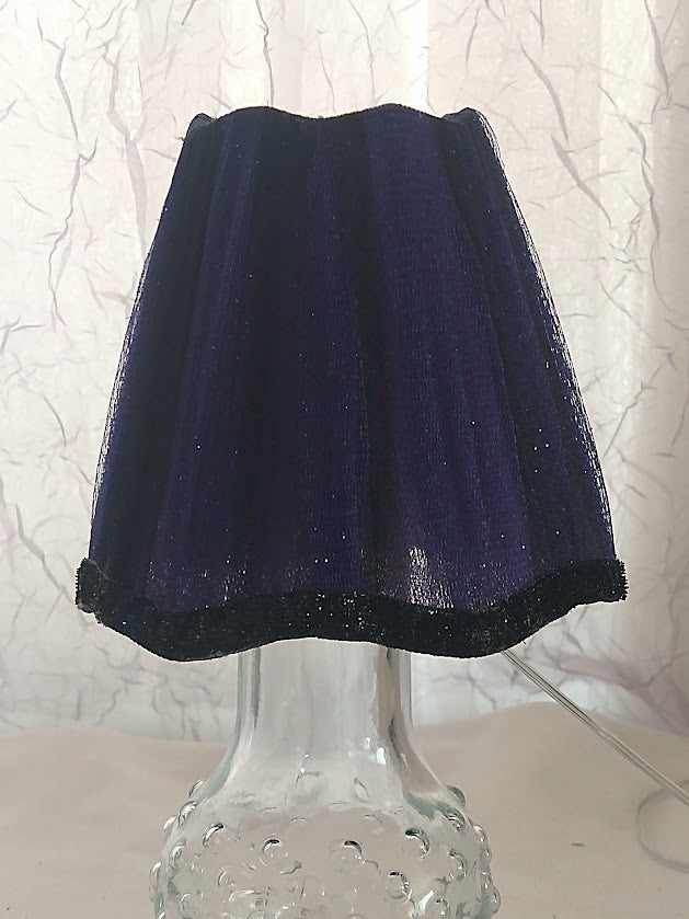 Navy Blue Sparkle Tulle with Black Velvet Trim Lampshade  5"H   Clip On