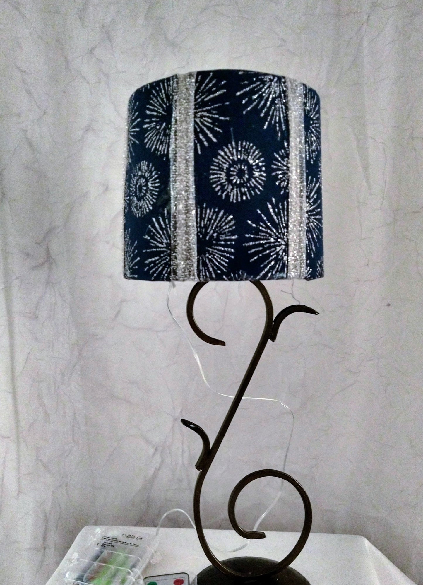 Navy and Silver Fireworks Design Lampshade 5"H Clip On