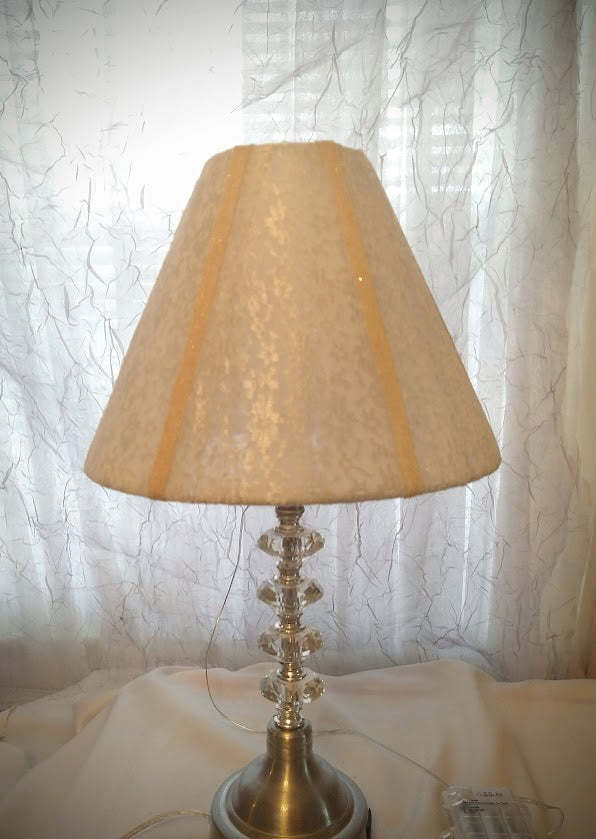 Off White Lace Tulle with Linen Style Trim Lampshade    Uno Fitter  8.5" H