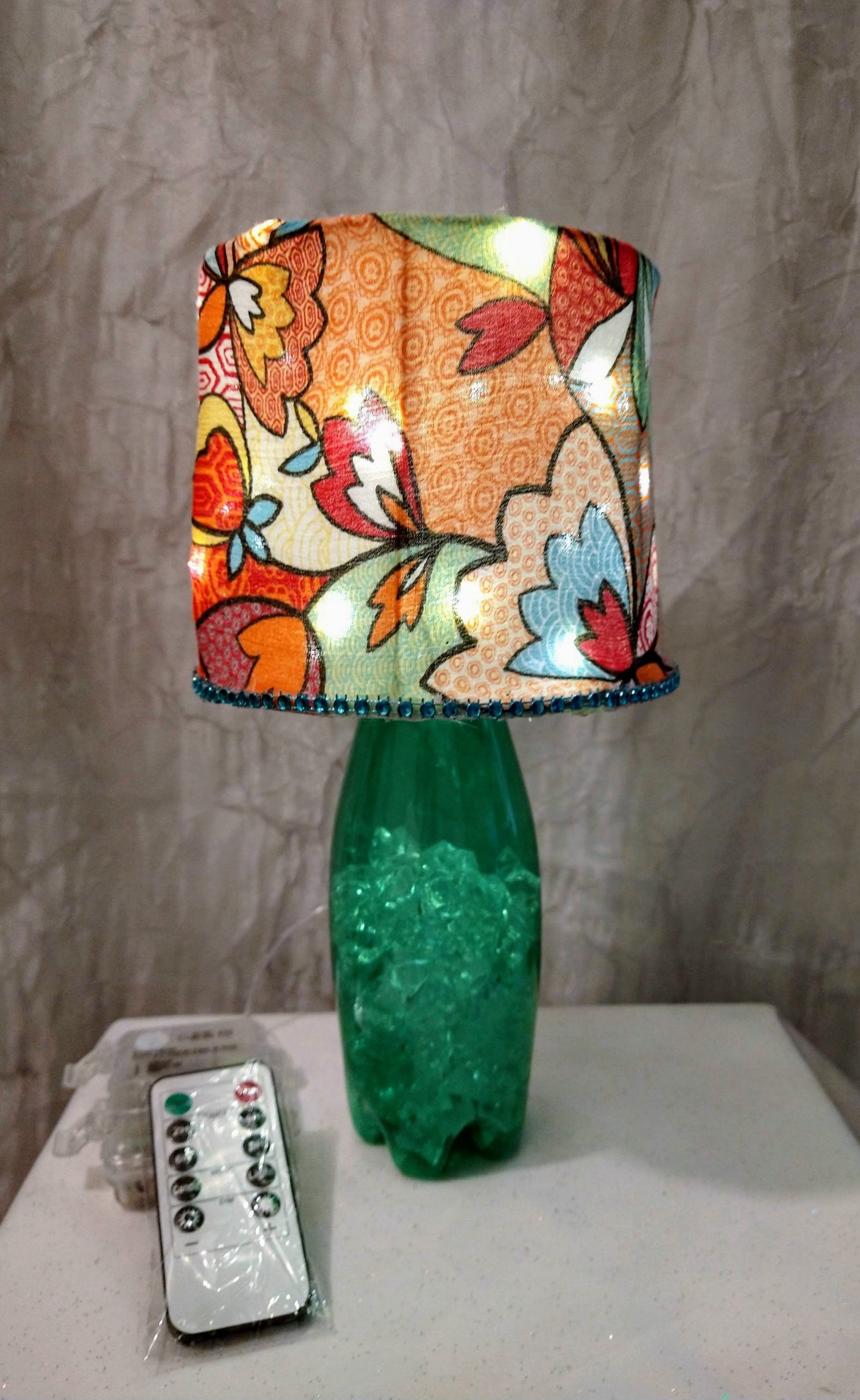 Orange Multi Color Print with Blue Rhinestone Trim Lampshade 5"H Clip On