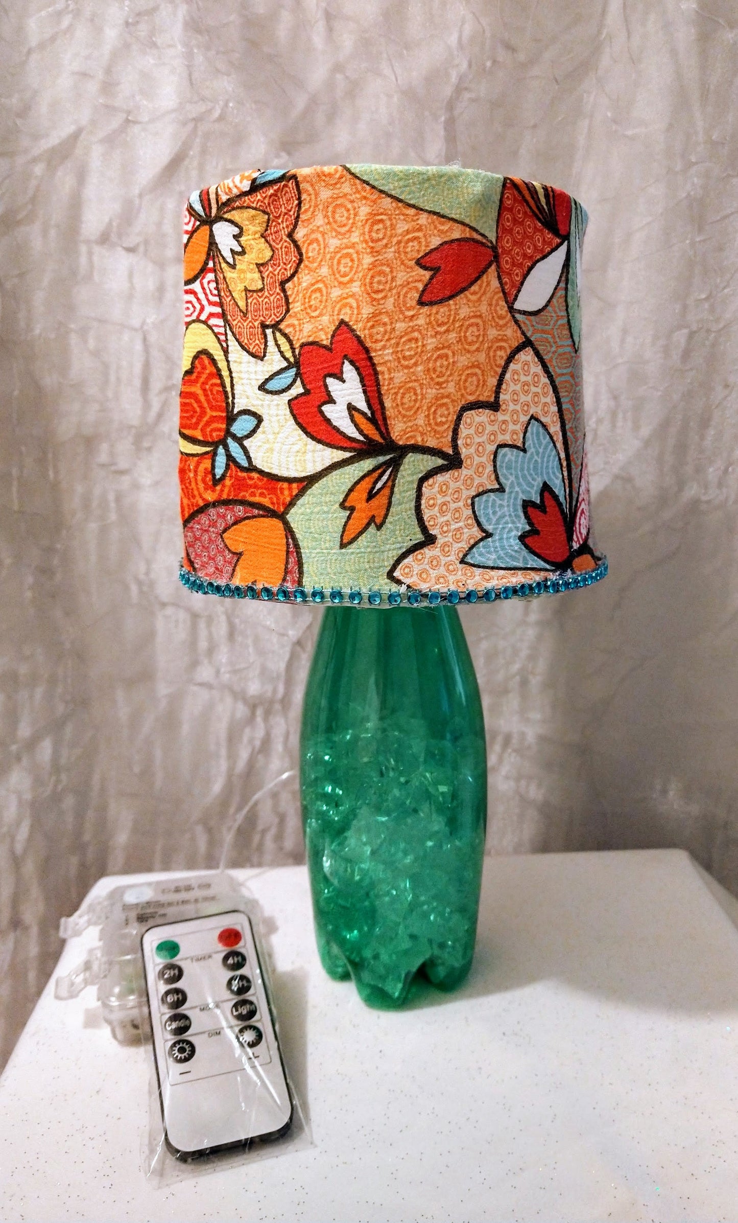 Orange Multi Color Print with Blue Rhinestone Trim Lampshade 5"H Clip On