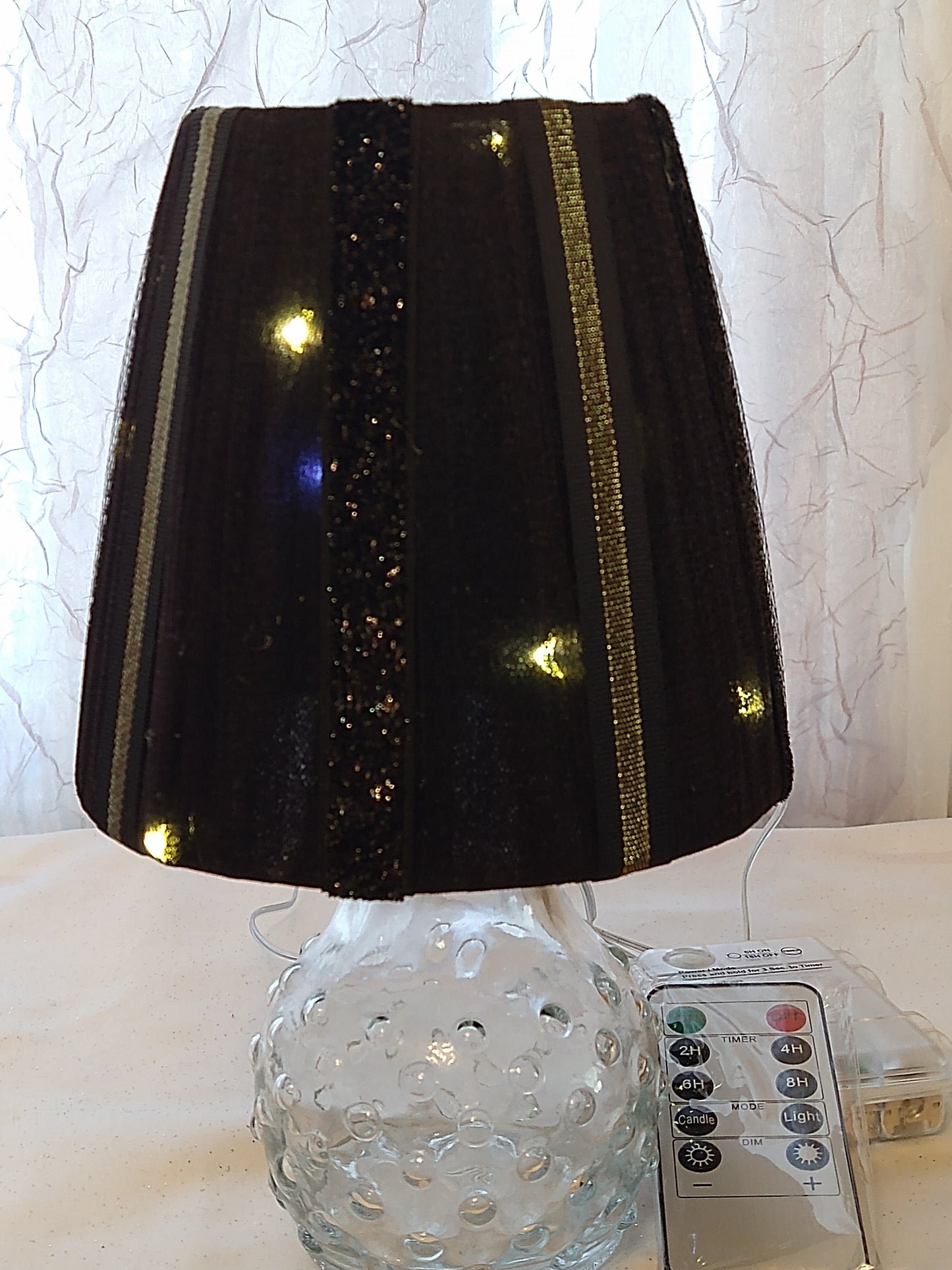 Black Tulle Lampshade with Gold and Black Velvet Vertical Detailing 5"H Clip On