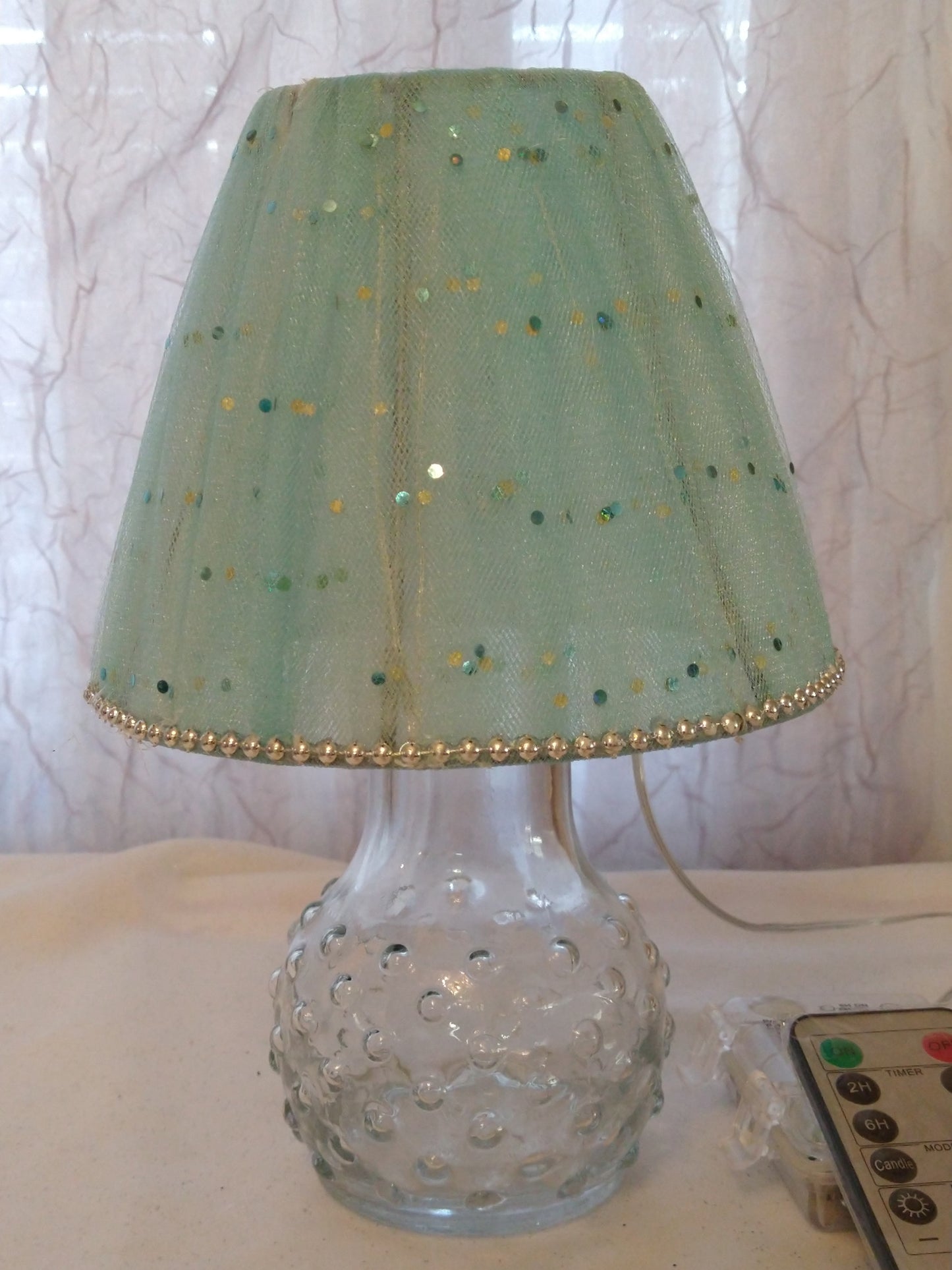 Aqua Speckled Print Lampshade with Silver Stud Trim  5" H  Clip On