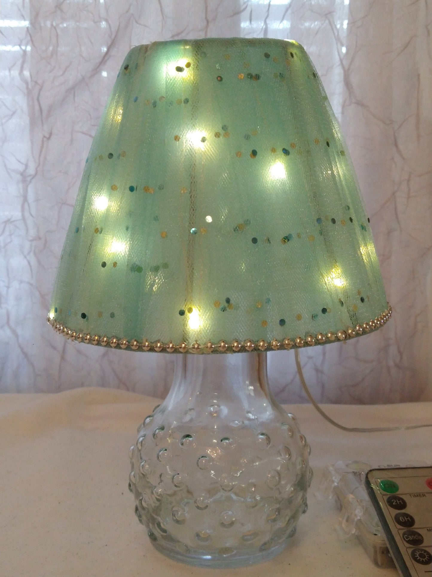 Aqua Speckled Print Lampshade with Silver Stud Trim  5" H  Clip On