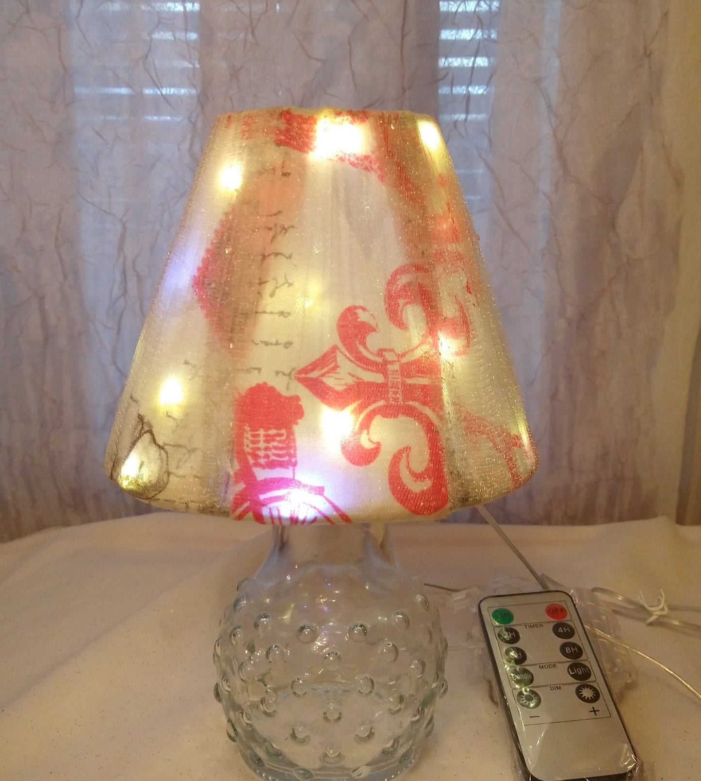 Pink White Gray French Print Lampshade with Sheer Tulle     5"H   Clip On