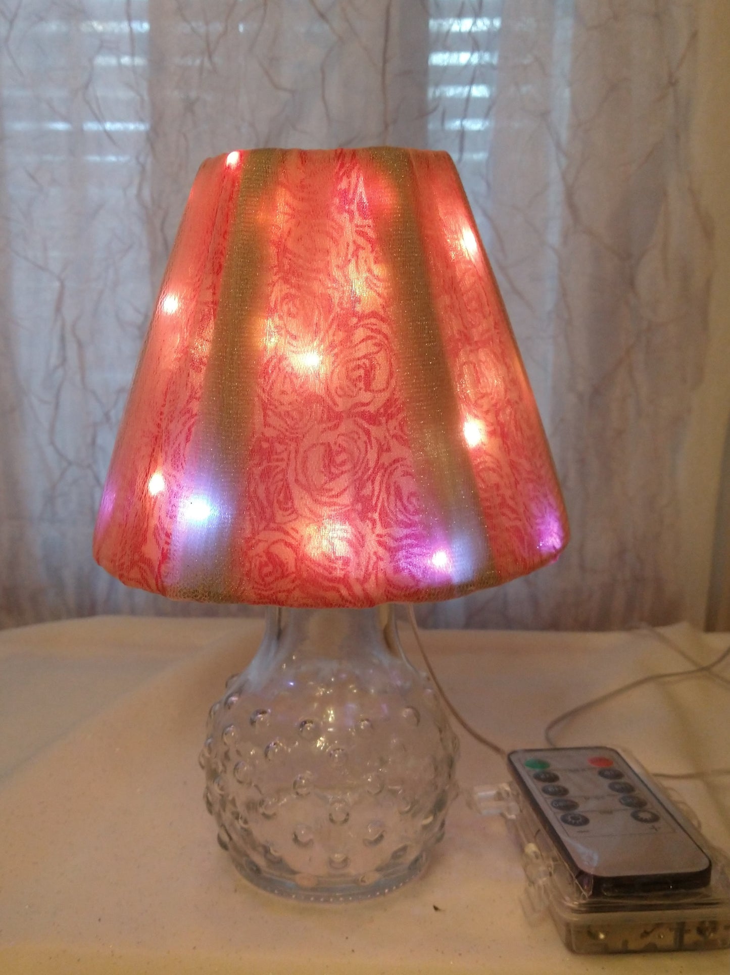 Pink Print with Silver Shimmer Tulle Lampshade 5"  Clip On