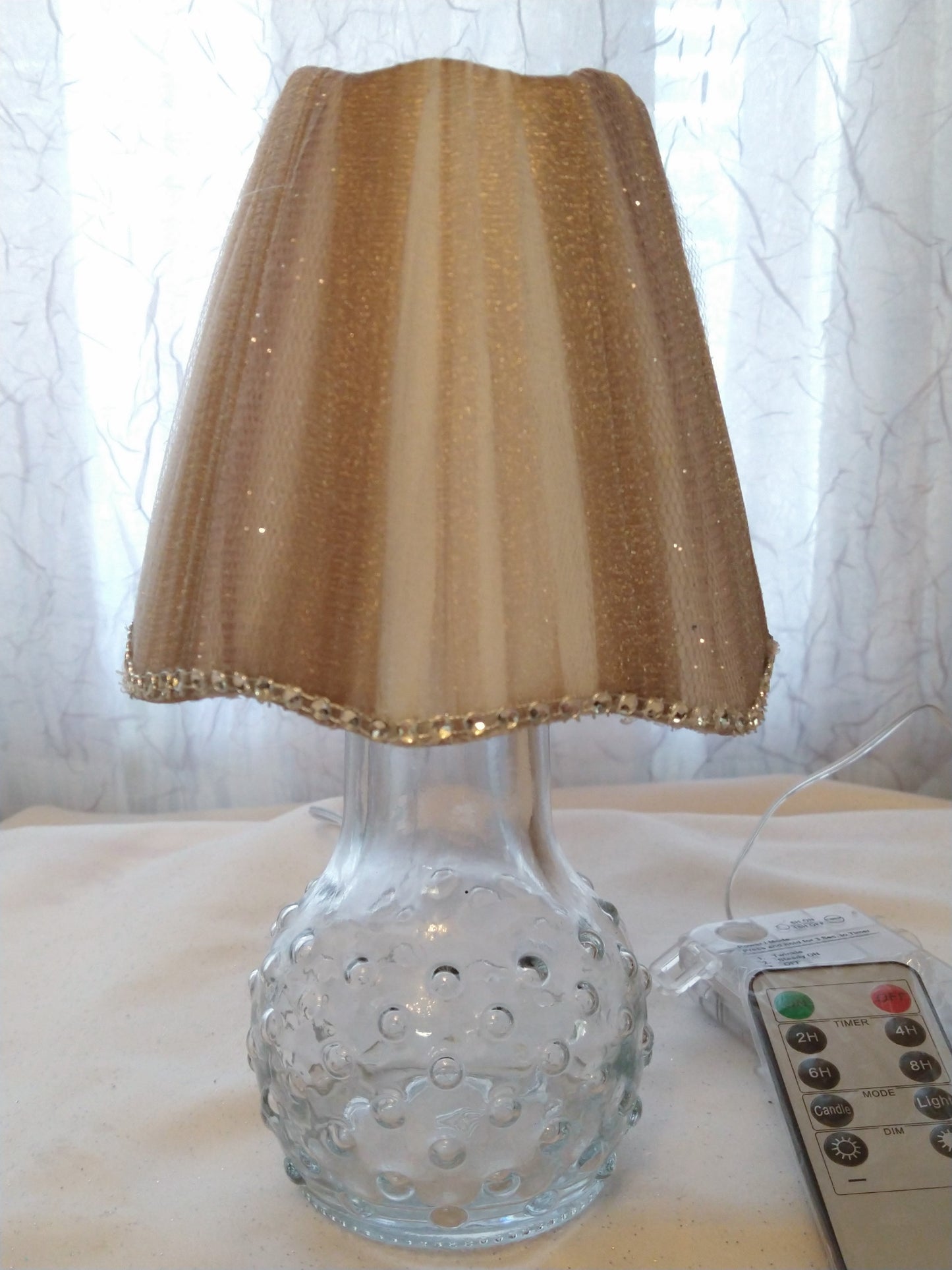 Small Multi White and Tan Tulle Lampshade with Rhinestone Trim, 5"H  Clip On