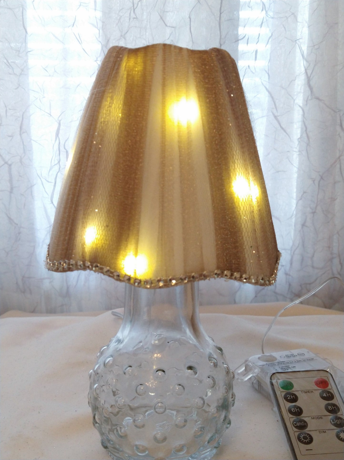 Small Multi White and Tan Tulle Lampshade with Rhinestone Trim, 5"H  Clip On