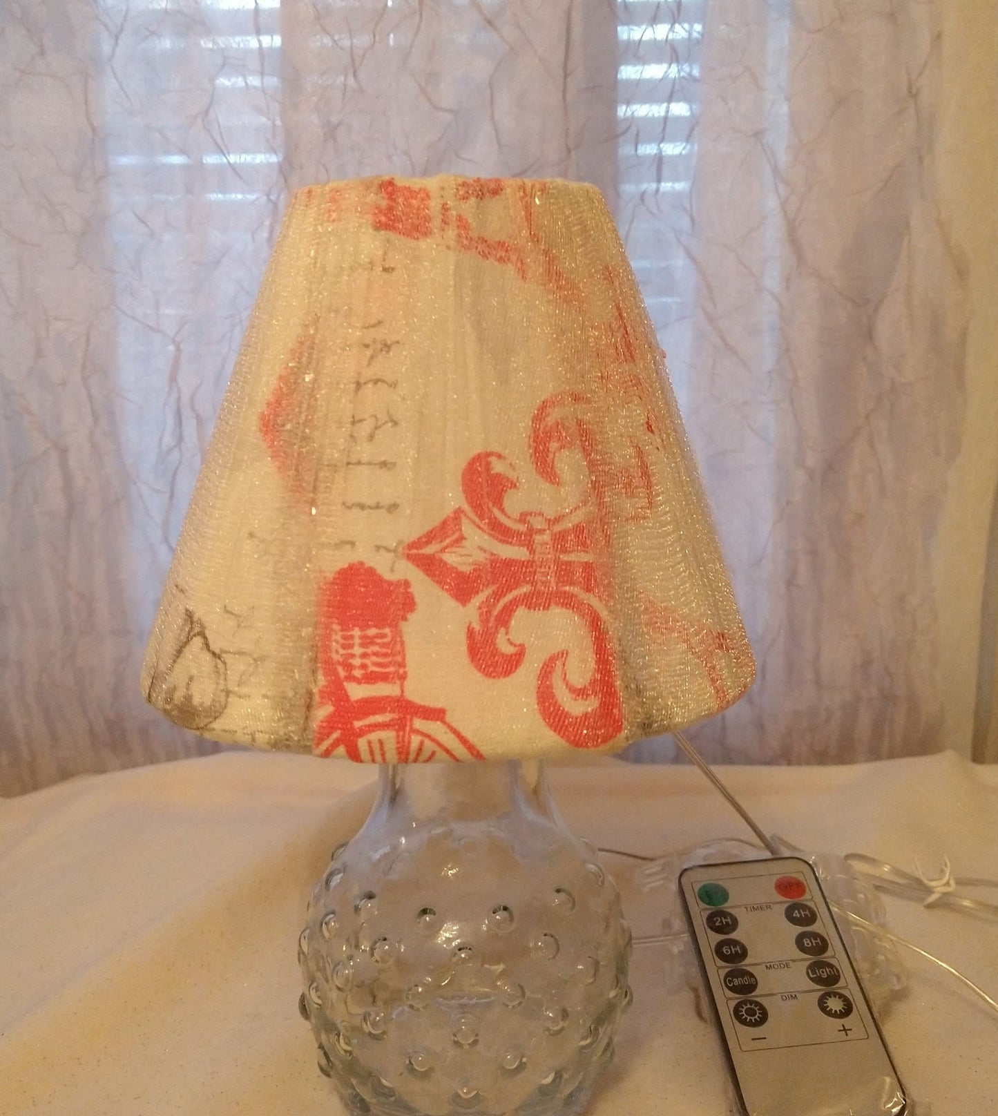 Pink White Gray French Print Lampshade with Sheer Tulle     5"H   Clip On