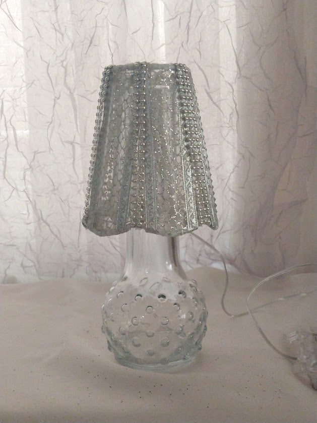 Silver Glitter Ribbon with Silver Accents Lampshade   5"H  Clip On