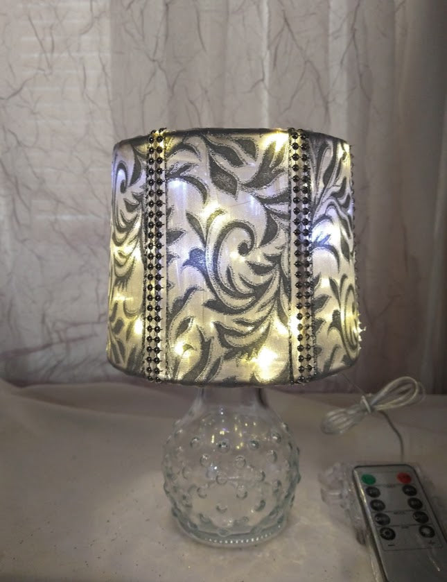 Silver and White Scroll with Silvery Stud Accents Lampshade  5"H   Clip On