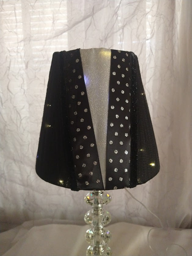 Black and Silver Dotted TuxedoStyle  Lampshade  7" H Uno Fitter