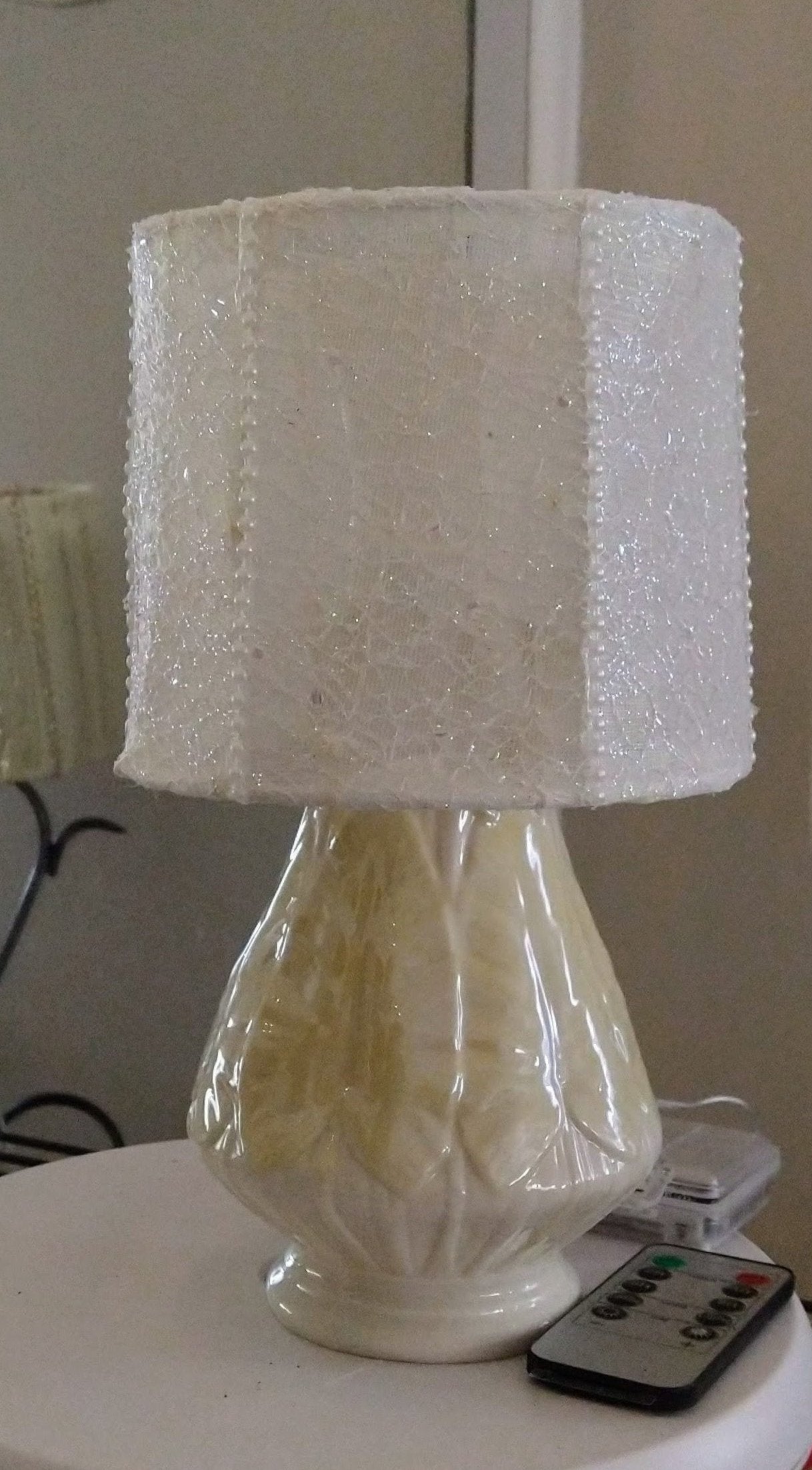 Sheer White Crackle Design with Faux Pearl Trim 5"