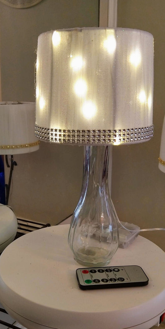 White Tulle with Three Rows of Rhinestone Trim Lampshade 5"H