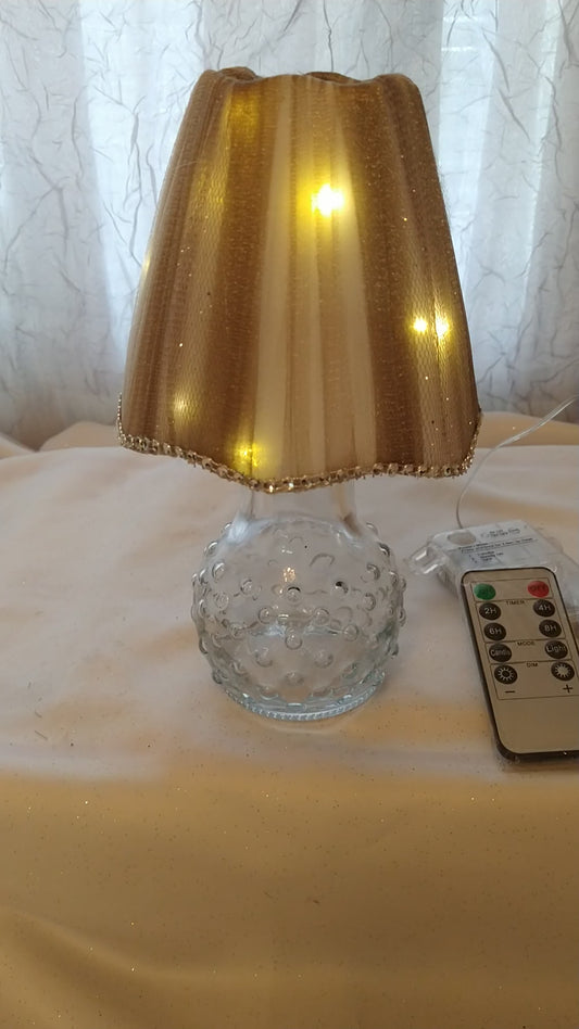 Small Multi White and Tan Tulle Lampshade with Rhinestone Trim, 5"H  Clip On