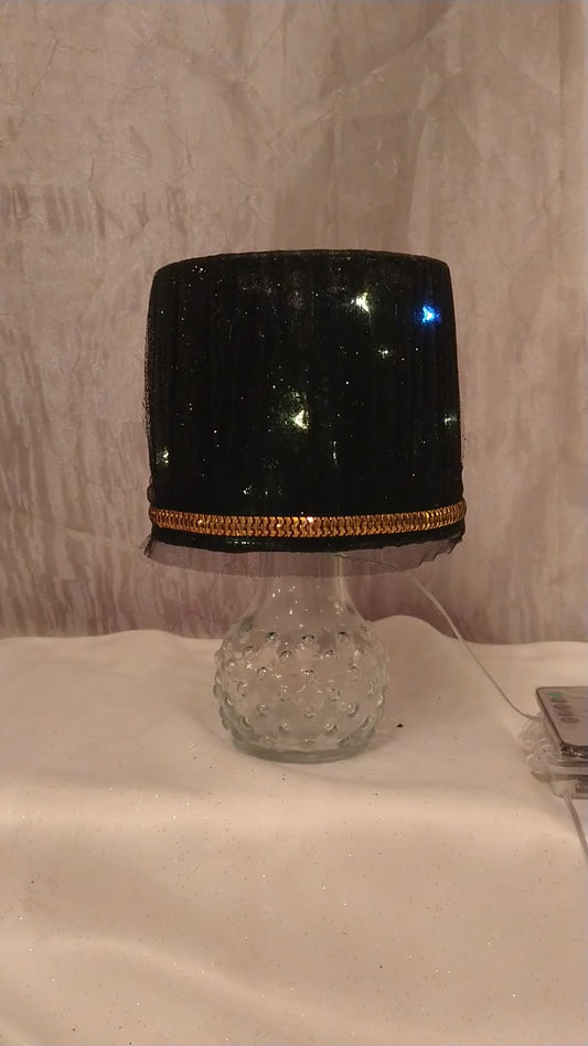 Black Shimmer Tulle with Gold Metal Trim Lampshade  5"H  Clip On