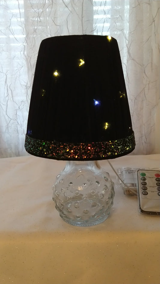 Black Tulle Lampshade with Multi Black Sparkle Trim  5" H  Clip On