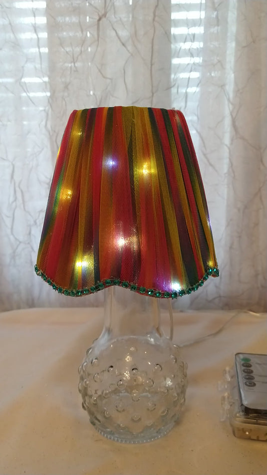 Small Multi Rainbow Lampshade with Blue Rhinestone Trim  5"H  Clip On