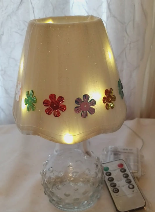 White Tulle Lampshade with Iridescent Flowers  5"H  Clip On