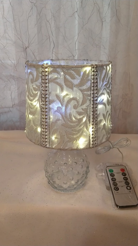 Silver and White Scroll with Silvery Stud Accents Lampshade  5"H   Clip On