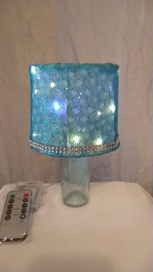 Blue Shimmer Lampshade w/ Rhinestone Trim  5"H Clip On