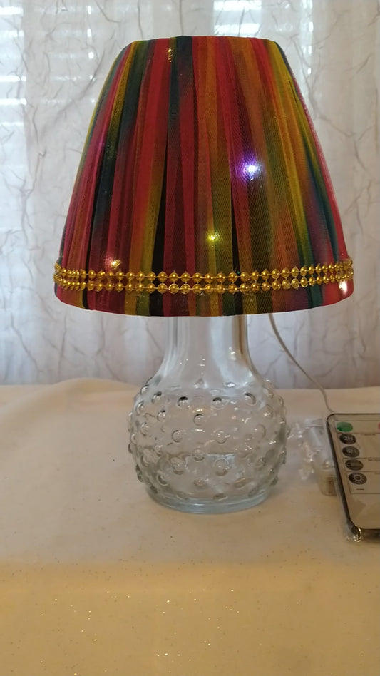 Rainbow Tulle Lampshade with Gold Studded Trim  5"H  Clip On